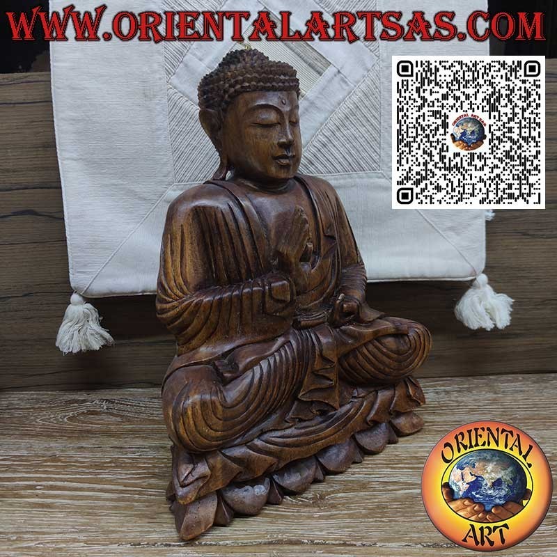 Buddha Dharmachakra Mudra teaching sculpture in suar wood 40 cm.