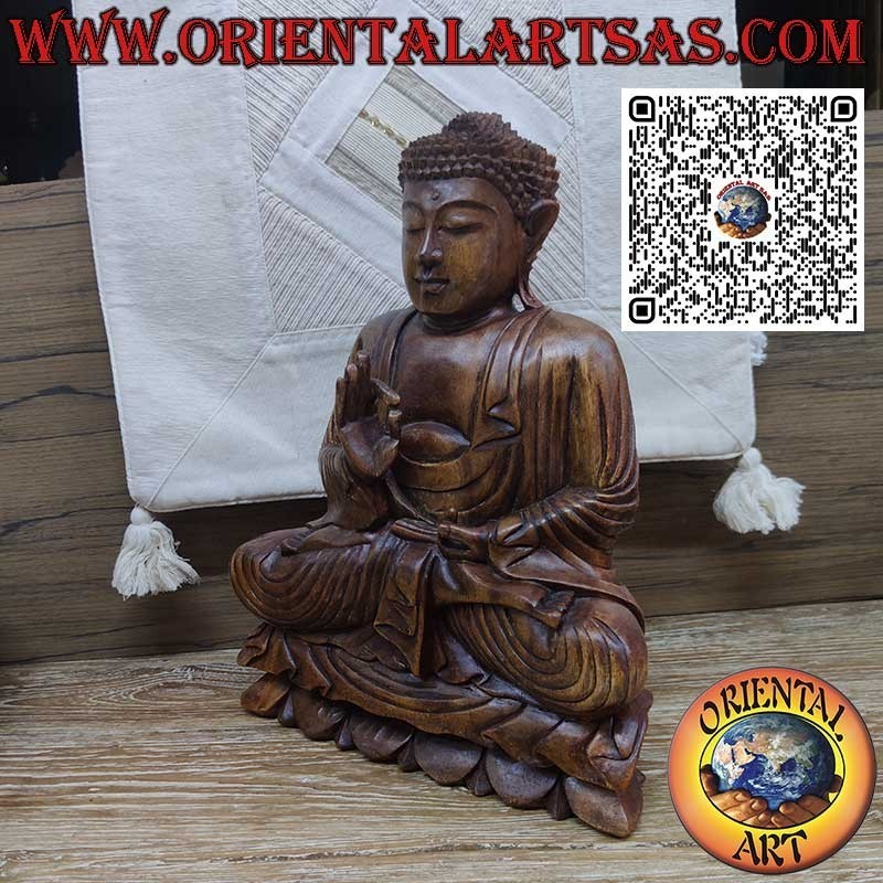 Escultura enseñando Buda Dharmachakra Mudra en madera de suar 40 cm.
