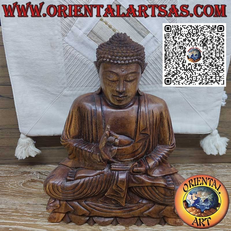 Buddha Dharmachakra Mudra Lehrskulptur aus Suarholz 40 cm.