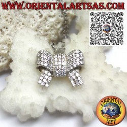 Silver pendant, bow studded with round zirconia stones