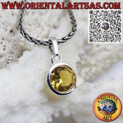 Silver pendant with round yellow topaz on a simple smooth setting