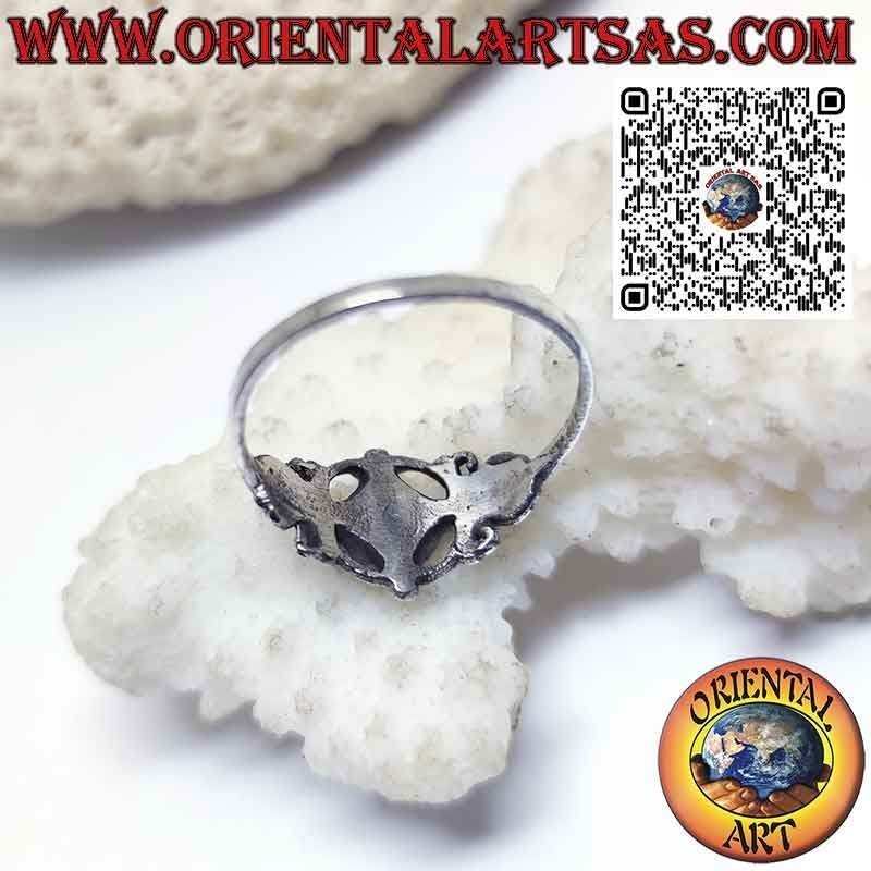Silver ring with round green agate and baroque decorations, small