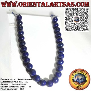 Collar de lapislázuli afgano natural con bolas de 16 mm (calidad AAA)