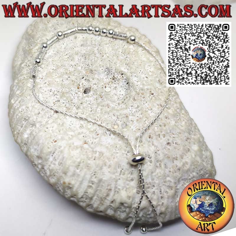 Pulsera de plata con esferas y tubos con cierre de bola deslizante