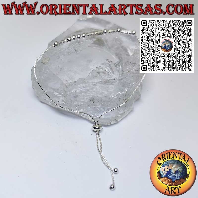 Pulsera de plata con esferas y tubos con cierre de bola deslizante