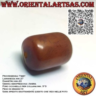 Collar de ámbar tibetano natural cilíndrico auténtico fósil antiguo