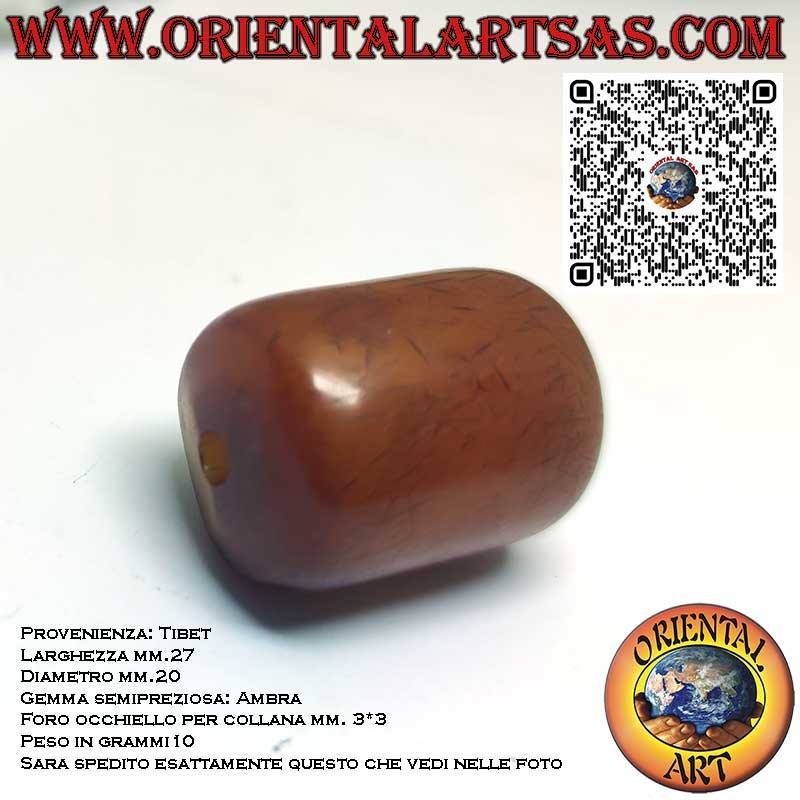 Collar de ámbar tibetano natural cilíndrico auténtico fósil antiguo