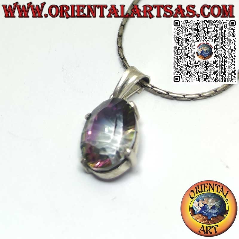 Silver pendant with oval rose quartz on double smooth setting