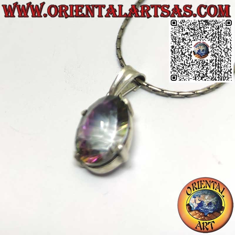 Silver pendant with oval rose quartz on double smooth setting