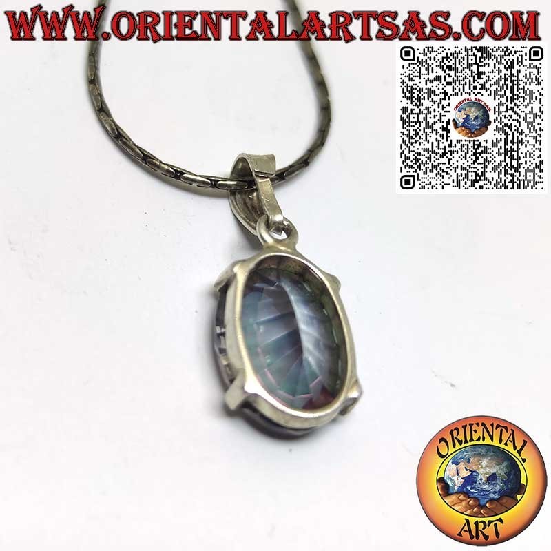 Silver pendant with oval rose quartz on double smooth setting
