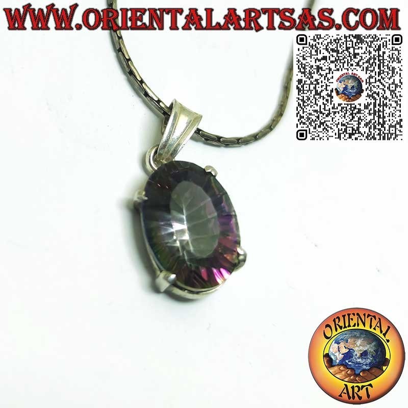Silver pendant with oval rose quartz on double smooth setting