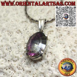 Pendentif en argent avec quartz aura ovale serti de quatre griffes