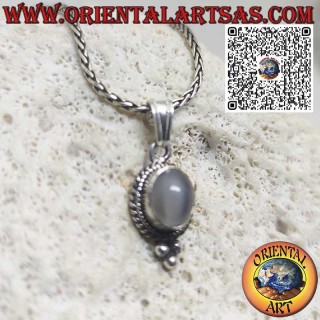 Colgante de plata con piedra lunar ovalada natural rodeada de 3 esferas