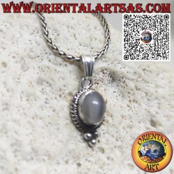 Silver pendant with natural oval moonstone surrounded by 3 spheres