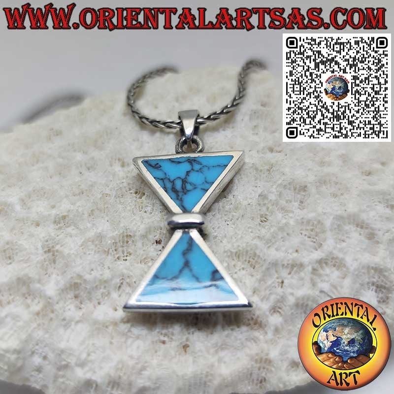 Colgante de plata de 925‰ con dos turquesas triangulares colocadas simétricamente