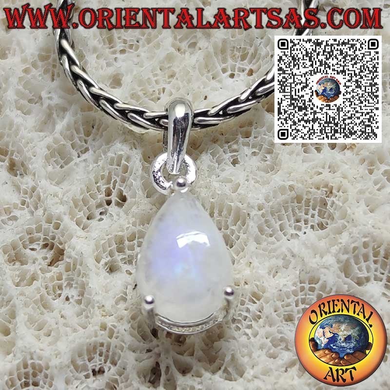 Sterling Silver Pendant with Rainbow Moonstone Drop