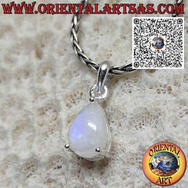 Pendentif en Argent avec Pierre de Lune Arc-en-ciel en Goutte