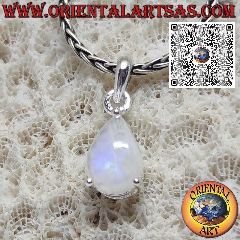 Colgante de Plata con Piedra Luna Arcoíris en Forma de Gota