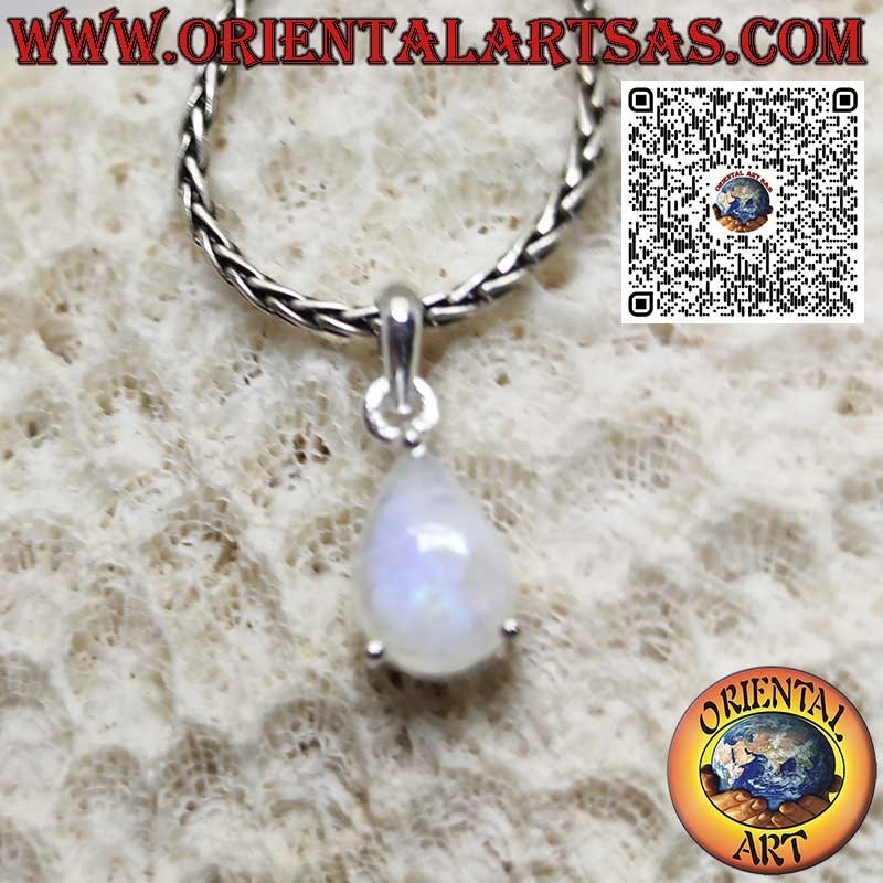 Colgante de Plata con Piedra Luna Arcoíris en Forma de Gota