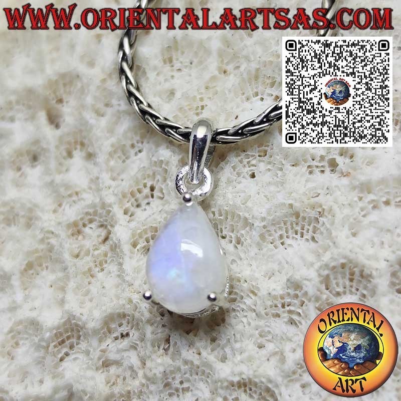 Sterling Silver Pendant with Rainbow Moonstone Drop