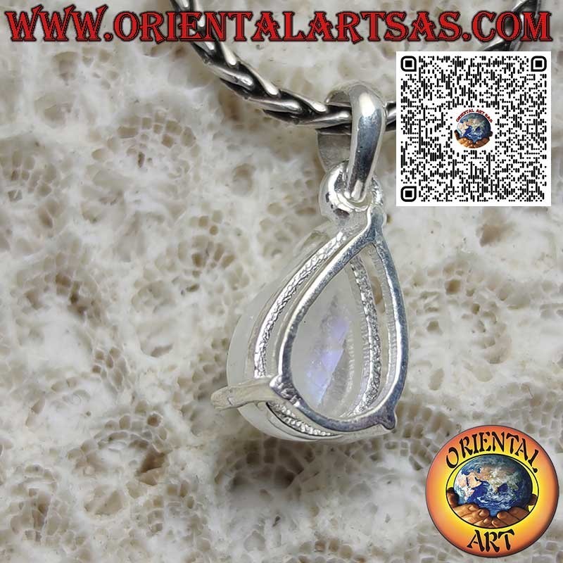 Pendentif en Argent avec Pierre de Lune Arc-en-ciel en Goutte