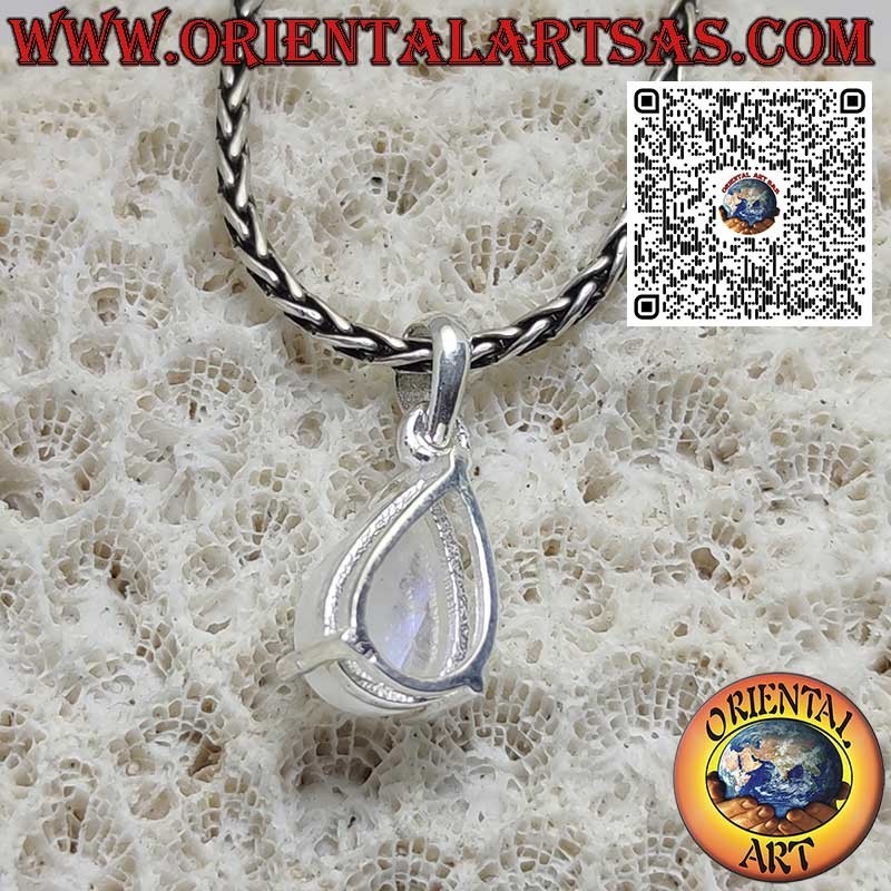 Colgante de Plata con Piedra Luna Arcoíris en Forma de Gota