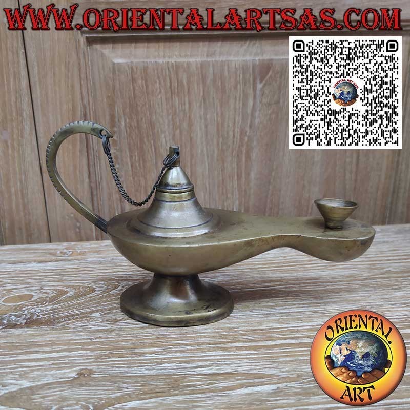 Lampe à huile fonctionnelle en laiton massif, modèle Aladin, faite main