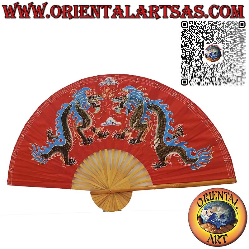 Wall fan Dragons on a red background painted on fabric cm 130