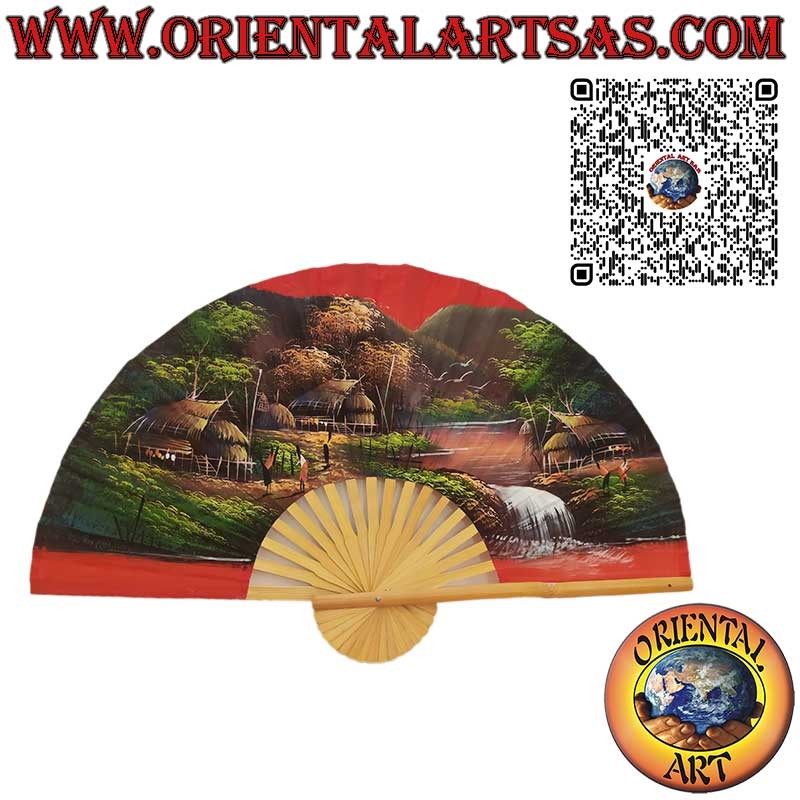Hand-painted wall fan – Karen village surrounded by nature