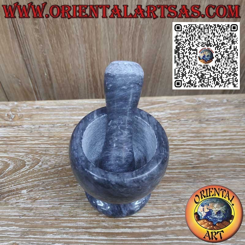 Mörser aus schwarzem Marmor, 11 cm, mit Stößel 13 cm