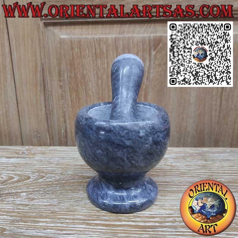 Mörser aus schwarzem Marmor, 11 cm, mit Stößel 13 cm