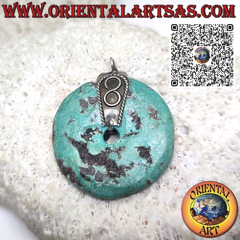 Colgante de donut de turquesa natural, diámetro de 32 mm, con gancho de plata