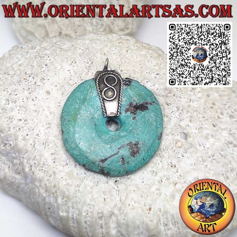 Colgante de donut de turquesa natural, diámetro de 32 mm, con gancho de plata