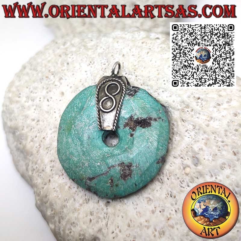 Natural Turquoise Donut Pendant, Diameter 32mm, with Silver Hook