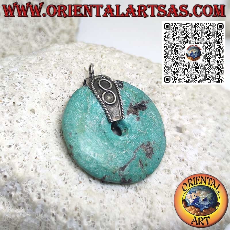 Colgante de donut de turquesa natural, diámetro de 32 mm, con gancho de plata