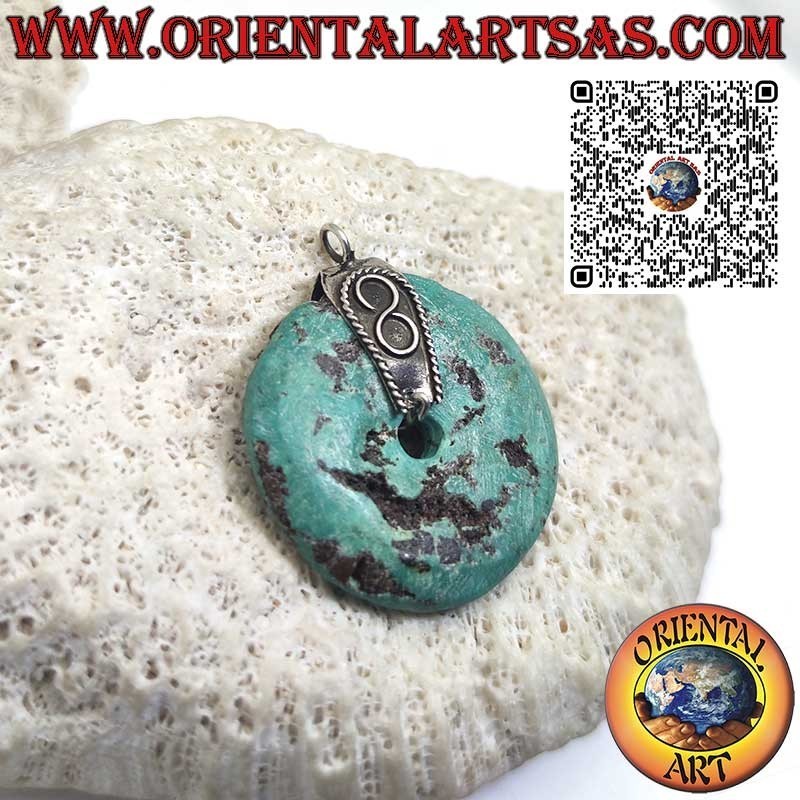 Colgante de donut de turquesa natural, diámetro de 32 mm, con gancho de plata