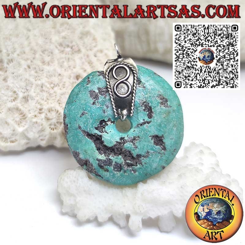 Natural Turquoise Donut Pendant, Diameter 32mm, with Silver Hook