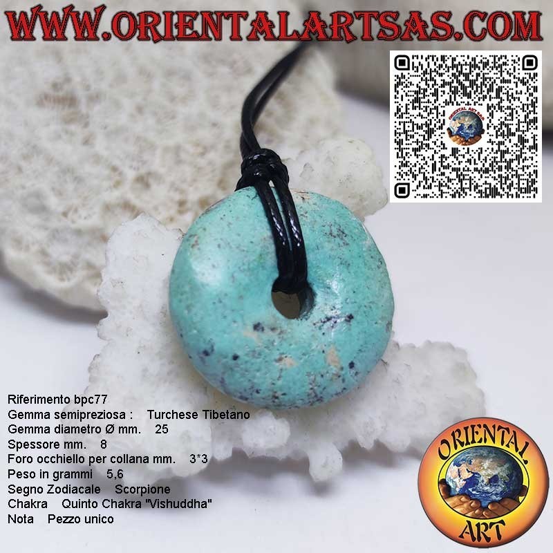 Colgante en forma de donut de turquesa tibetana natural de 25 mm Ø con cordón