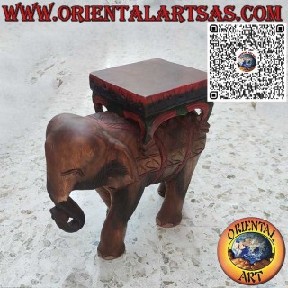 Scultura elefante indiano con baldacchino in unico blocco di legno di suar  40 cm