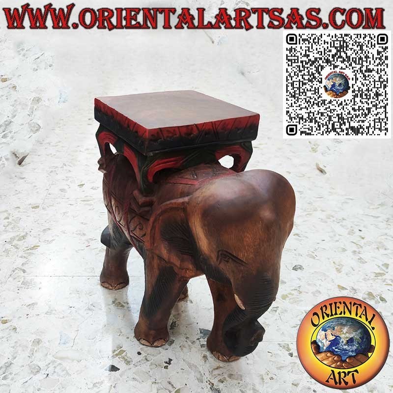 Sculpture d'éléphant indien avec auvent sur un seul bloc de bois de suar peint à la main 40 cm