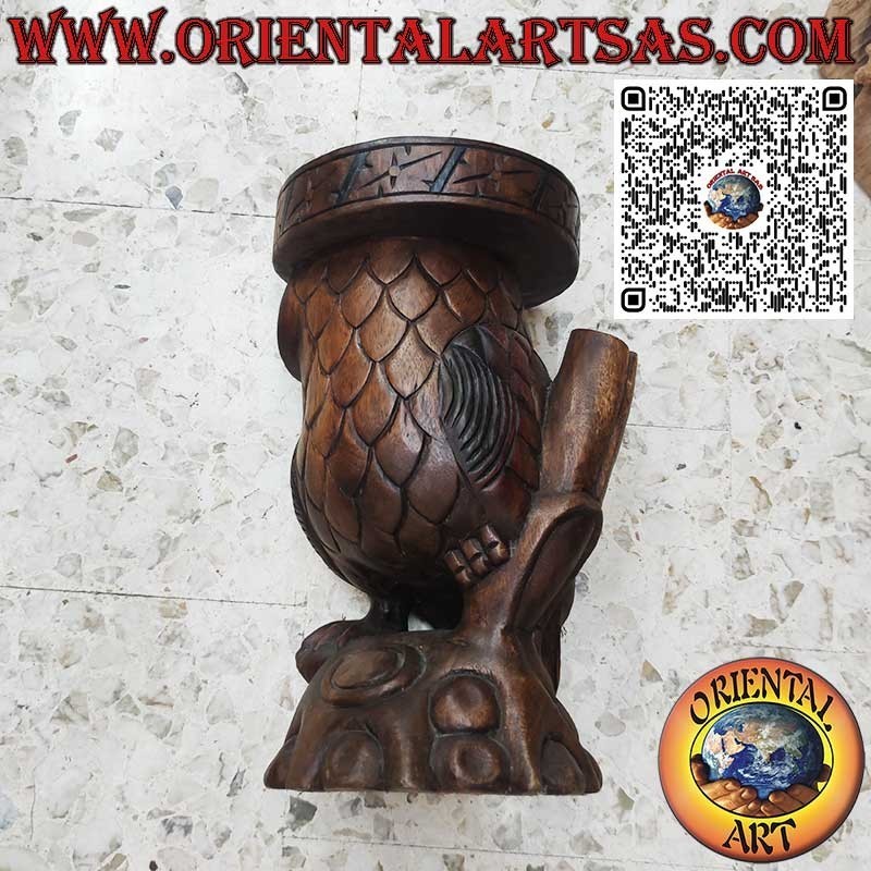 Sculpture de hibou avec une surface d'appui en un seul bloc de bois de suar de 50 cm