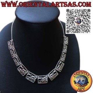 Bright 925 ‰ silver necklace composed of 11 carved plates
