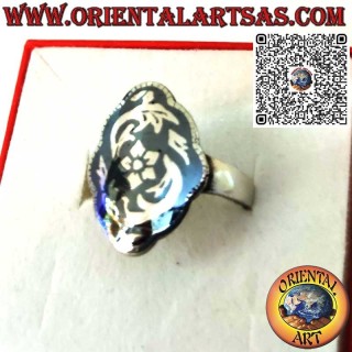 Silver ring with floral decorations in Niello handmade