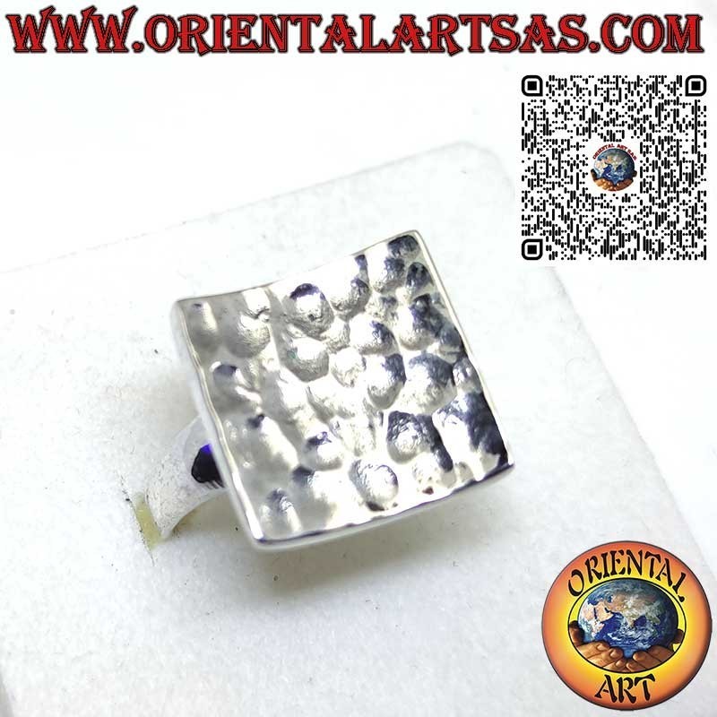 925 Silber Konkaver quadratischer gehämmerter Ring Handgefertigt von Karen