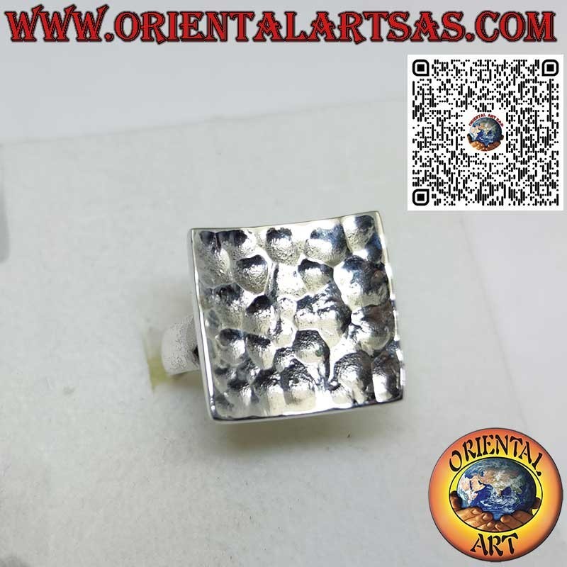 Bague carrée concave martelée en argent 925, fabriquée à la main par Karen