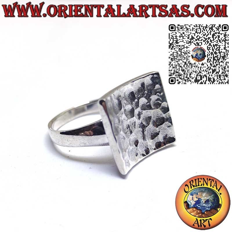 925 Silver Concave Square Hammered Ring Handmade by Karen