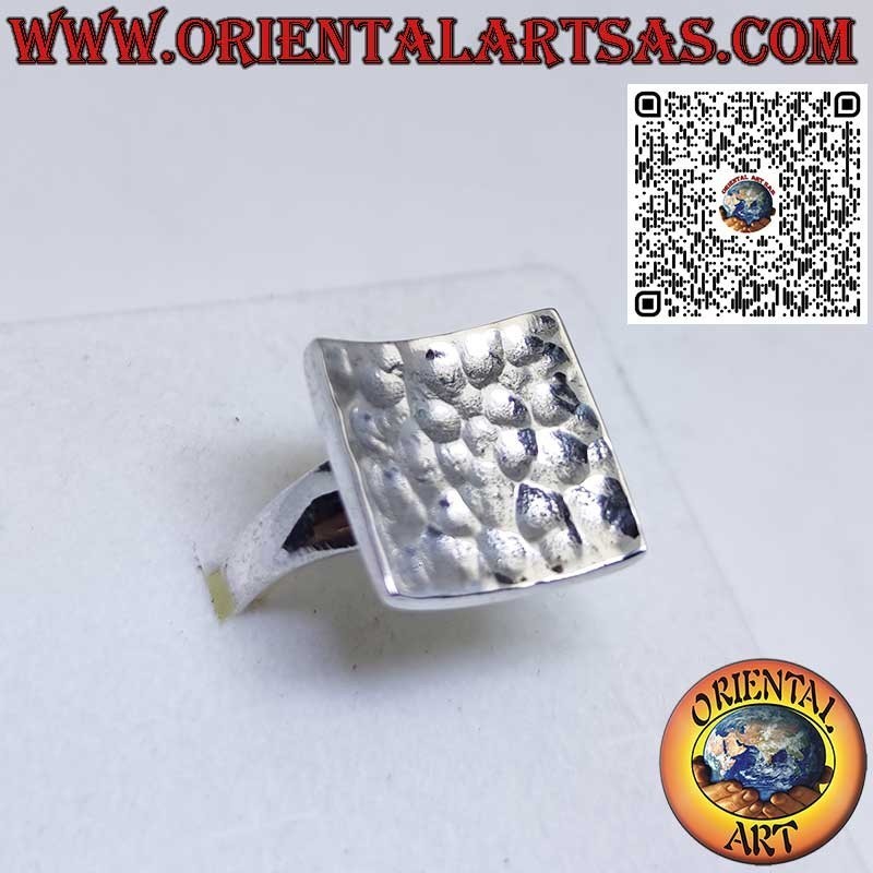 925 Silver Concave Square Hammered Ring Handmade by Karen
