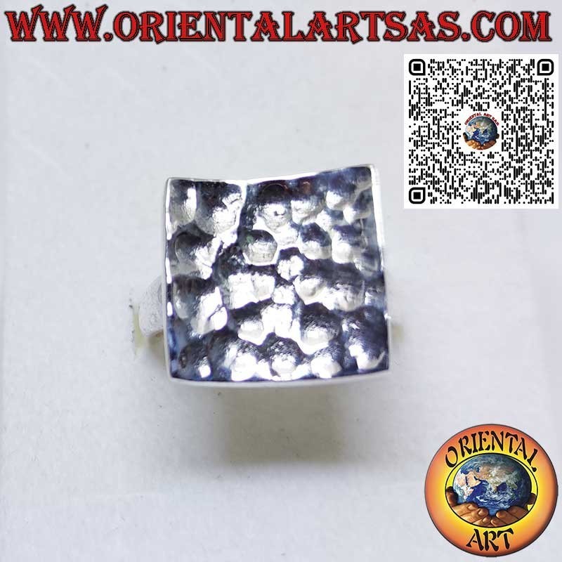 925 Silber Konkaver quadratischer gehämmerter Ring Handgefertigt von Karen