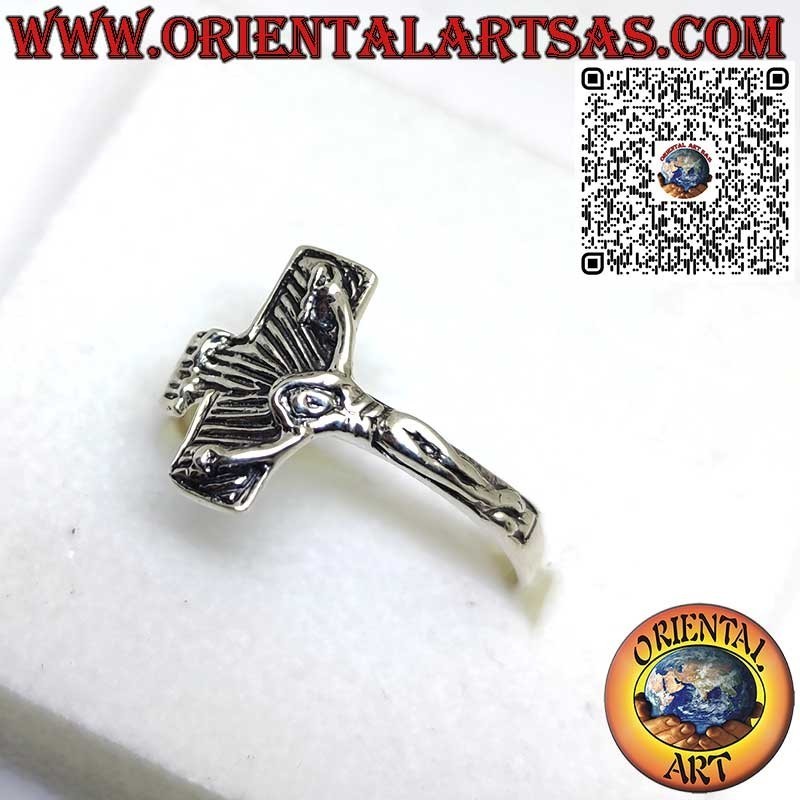 Silver Ring with Sideways Crucifix – Spiritual Elegance in a Modern Style