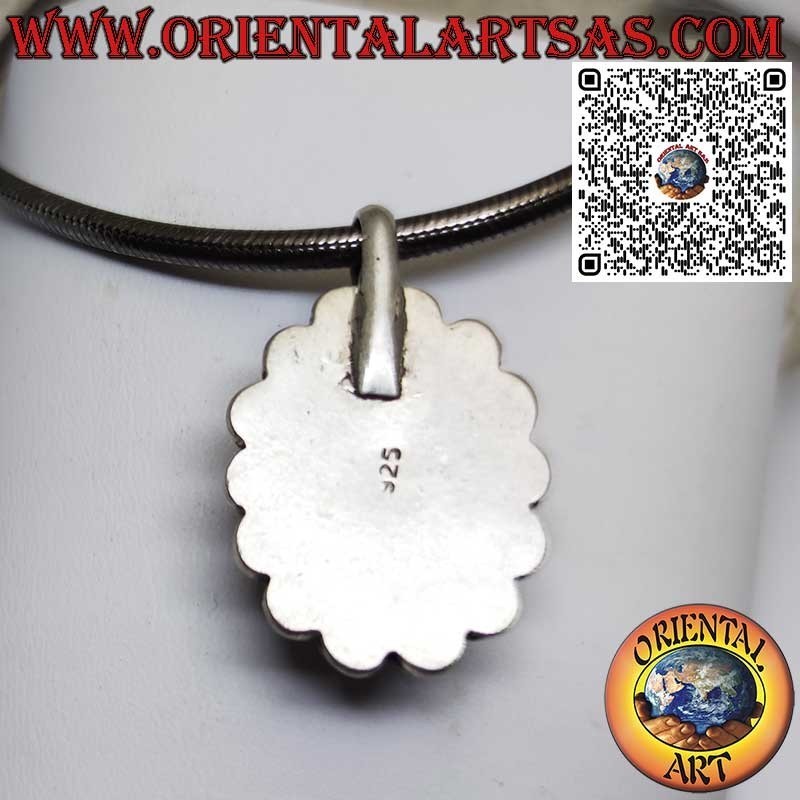 Ciondolo in argento con turchese tibetano naturale e 14 coralli rossi